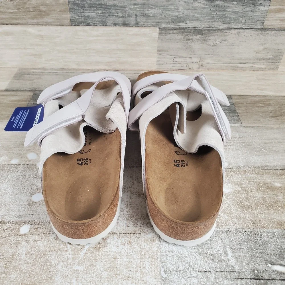 Birkenstock Uji Mens Sandals Sz 12 Casual Antique White Suede Leather Slides